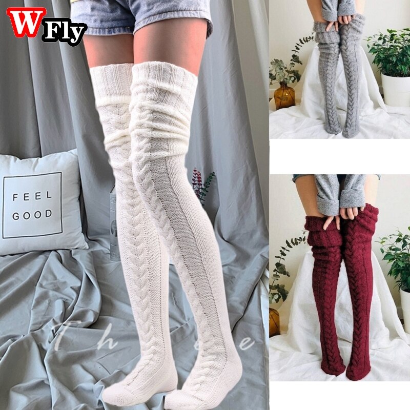 하라주쿠 여성 소녀 양모 스타킹 겨울 따뜻한 니트 양말 다리 따뜻하게 여성 허벅지 섹시한 긴 스타킹 다리 따뜻하게